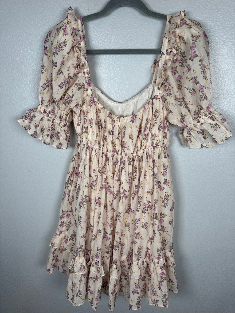 Revolve LPA Garland Mini dress Rachelle print puff sleeve cotton floral small - Picture 6 of 8